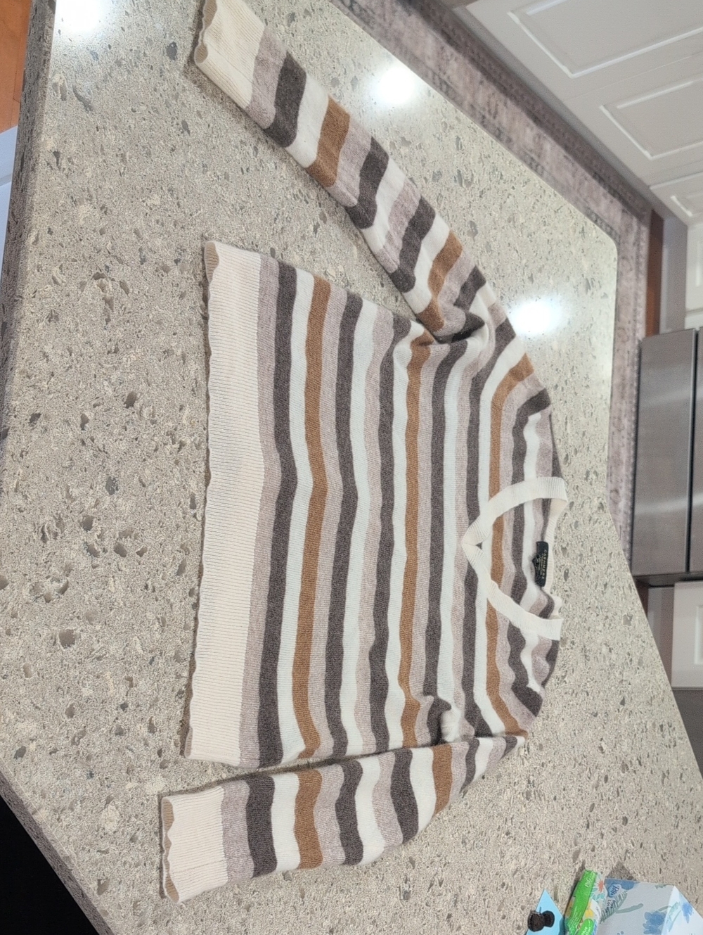 Charter Club Cashmere Striped Sweater in Cream and Brown